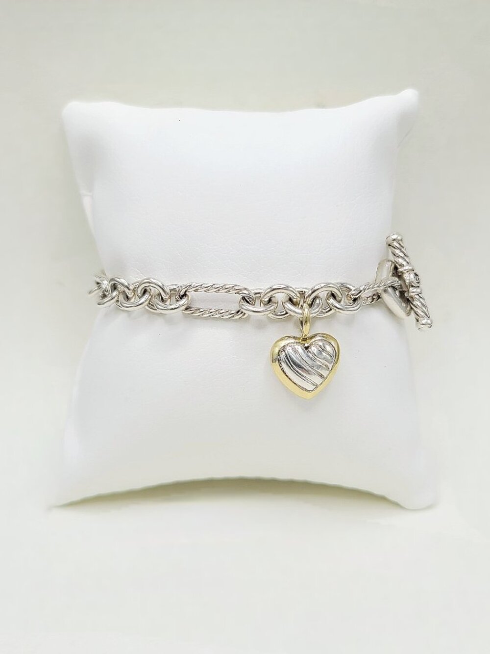 David Yurman Figaro Charm Bracelet w/ Heart w/ 18K Yellow Gold - Large - RARE